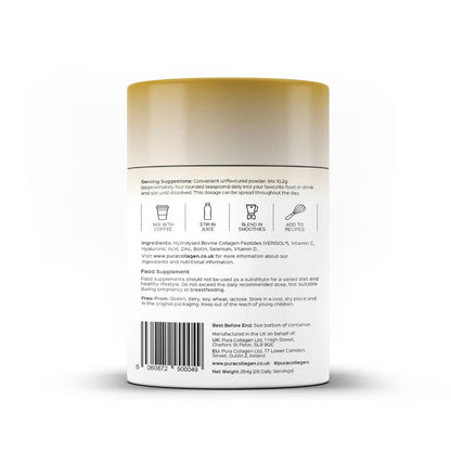 Pura Collagen Powdered Supplement Glow+, 10,000mg Hydrolysed Peptides, Hyaluronic Acid, Vitamins & Minerals, 28 Servings, 284 g