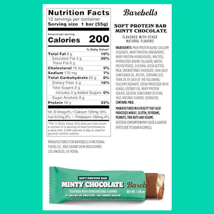 Barebells Soft Protein Bars Minty Chocolate - 12 Count, 1.9oz Bars - Protein Snacks