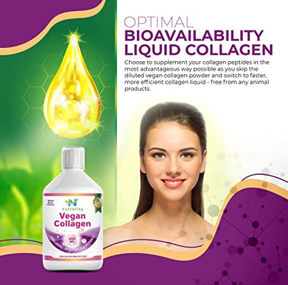 Nutrality Vegan Liquid Collagen | Premium-Grade 5000mg Hydrolyzed Collagen Peptides with Silica, Biotin