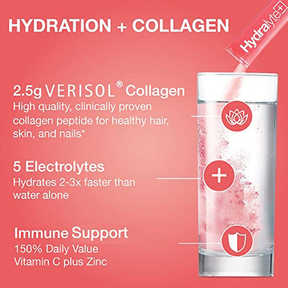 Hydralyte Plus Collagen Effervescent Electrolytes Powder Sachets - 20 Strawberry Lemonade Flavored Sticks