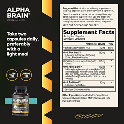 ONNIT Alpha Brain Premium Nootropic Brain Supplement, 30 Count, for Men & Women