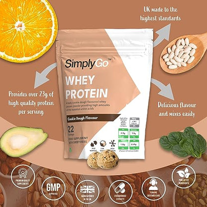 SimplyGo Whey Protein Powder | 900g | Simply Add 30g to Water, Juice or Shakes (Cookie Dough)