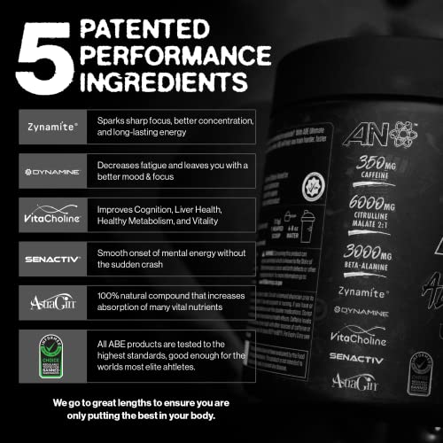 ABE Pre Workout Powder - All Black Everything Pre Workout Energy Drink with Citrulline Malate & Beta Alanine | for Pump, Energy, Performance (30 Servings) (Sour Gummy Bear)