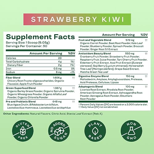 Bloom Nutrition Super Greens Powder Smoothie & Juice Mix (Strawberry Kiwi)