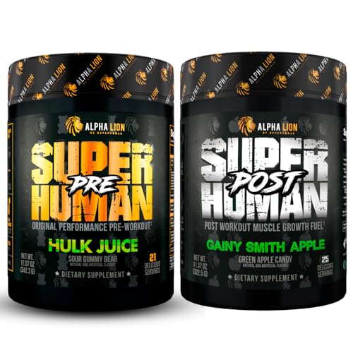 ALPHA LION Superhuman Pre Workout Powder & Post Workout Recovery Bundle, Sustained