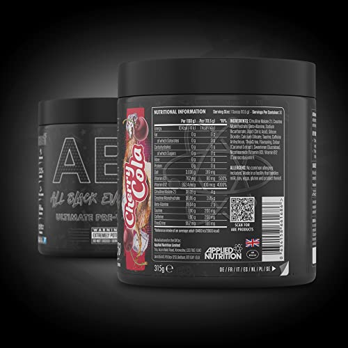 ABE All Black Everything Pre Workout Energy, Increase Physical Performance with Citrulline, Creatine, Beta Alanine, Caffeine Vitamin B Complex (Cherry Cola, 315g)