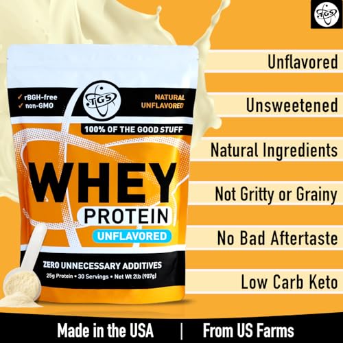 TGS 100% Whey Protein Powder Unflavored, Unsweetened, Keto Friendly - 2lb - All Natural