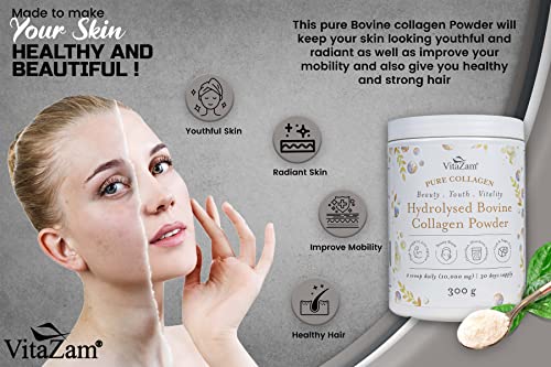 Vitazam Bovine Collagen Peptides - Hydrolyzed Type 1 & 3 Collagen Powder Protein Supplement for Healthy