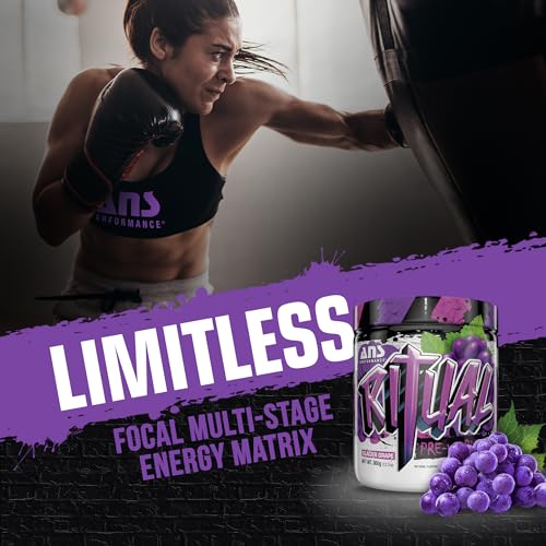 ANS Performance Ritual Pre Workout (30 Servings, 12.7 oz) - Complete Preworkout Formula - Energy, Focus, & Strength - Increase Power Output & Workout Volume - Endurance & Stamina (Grape)