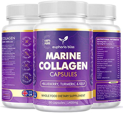 High Strength Marine Collagen Tablets - Skin, Hair, Nails & Joints - Fortified with Hyaluronic Acid