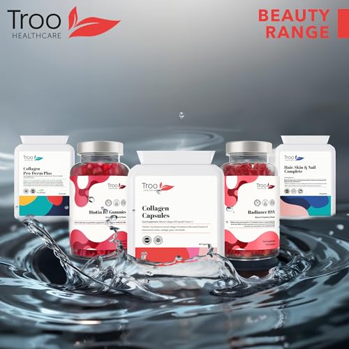 Troo Marine Collagen Supplement - 60 High Strength Capsules 1200mg Serving - Hydrolysed Marine Collagen Peptides with Vitamin C