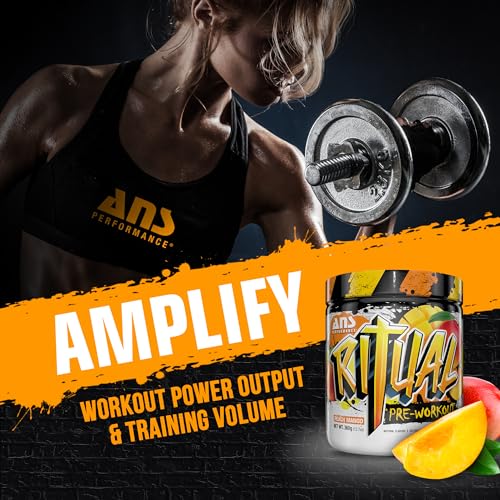 ANS Performance Ritual Pre Workout (30 Servings, 12.7 oz) - Complete Preworkout Formula - Energy, Focus, & Strength - Increase Power Output & Workout Volume - Endurance & Stamina (Peach Mango)