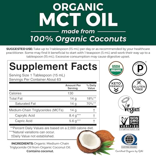 Viva Naturals Organic MCT Oil for Keto Coffee (32 fl oz) - Best MCT Oil Supplement