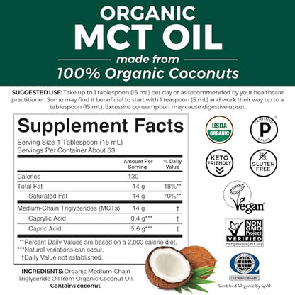 Viva Naturals Organic MCT Oil for Keto Coffee (32 fl oz) - Best MCT Oil Supplement