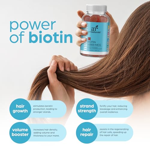 Artnaturals Biotin Gummies for Hair Growth - (100 Gummies - 10000mcg) - Natural Strawberry