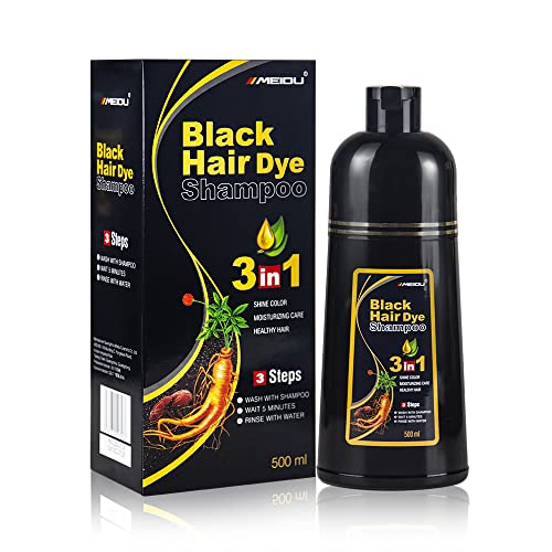 Bablabear MEIDU Black Hair Dye Shampoo, Semi-Permanent Gray Coverage 