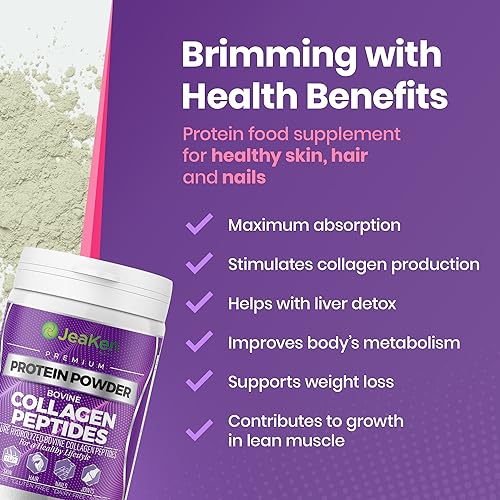 JeaKen - Unflavored Collagen Peptides Powder from Grass-Fed Bovine Sources - Sugar-Free Hydrolyzed Collagen