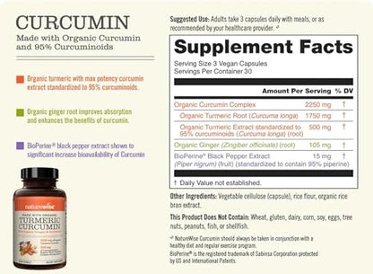 NatureWise Curcumin Turmeric 2250mg | 95% Curcuminoids & BioPerine Black Pepper