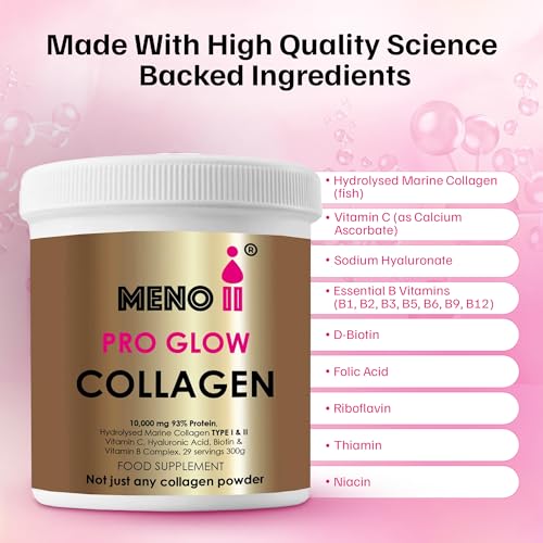 Meno II PRO Glow Marine Collagen Powder 10,000mg - High-Potency Supplements for Women Skin Hydration