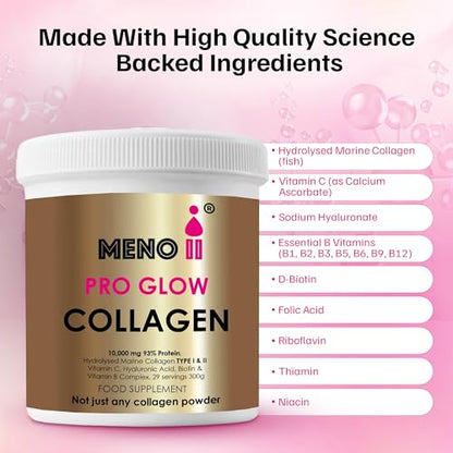 Meno II PRO Glow Marine Collagen Powder 10,000mg - High-Potency Supplements for Women Skin Hydration