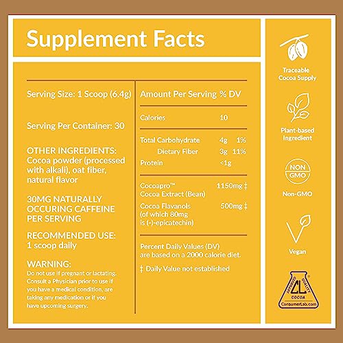 CocoaVia Cardio Health Cocoa Powder, 30 Servings, 500mg Cocoa Flavanols, Support Heart