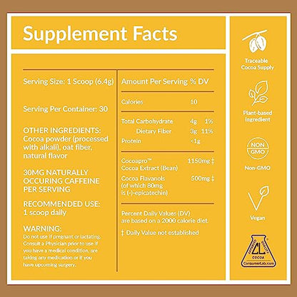 CocoaVia Cardio Health Cocoa Powder, 30 Servings, 500mg Cocoa Flavanols, Support Heart