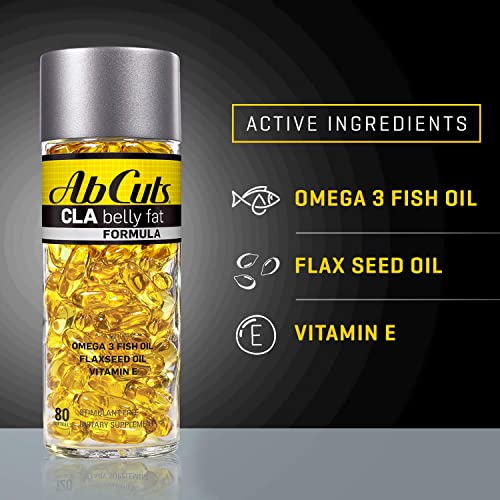 Ab Cuts CLA Belly Fat Formula - 80 Easy-to-Swallow Softgels - Omega 3 Fish Oil, Flaxseed