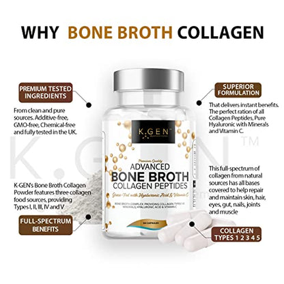 Pure Bone Broth Collagen Supplement Capsules Grass Fed Advanced Blend of Multi Collagen