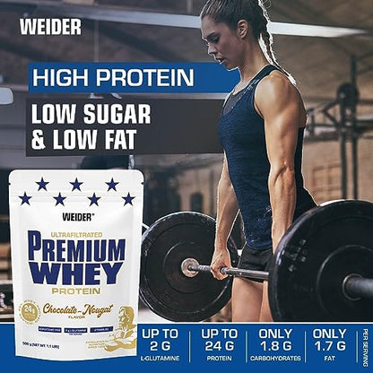 Weider Premium Whey (500g) Chocolate-Nougat Flavour. Ultrafiltrated Proteins from Whey Protein