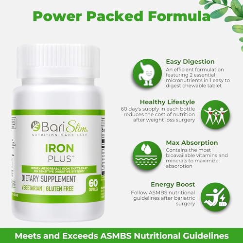 BariSlim Iron Plus Capsules - Formulated for Patients After Weight Loss Surgery Including