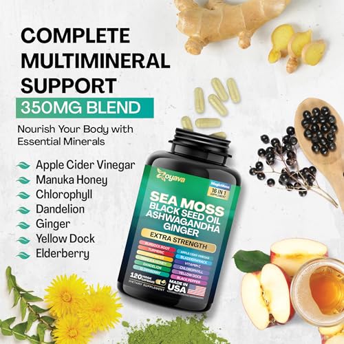 Sea Moss Black Seed Oil Ashwagandha Turmeric Bladderwrack Burdock & Ginger Vitamin