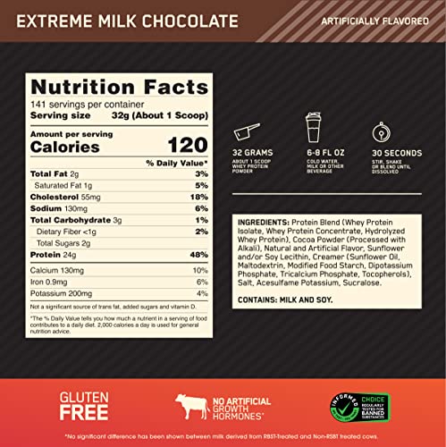 Optimum Nutrition Gold Standard 100% Whey Protein Powder, Extreme Milk Chocolate