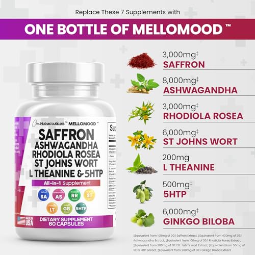 Clean Saffron Supplements with Ashwagandha 8000mg - Mood Support with L-Theanine