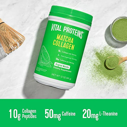 Vital Proteins Matcha Collagen Peptides Powder Supplement, L-theanine & Caffeine, Matcha Green Tea