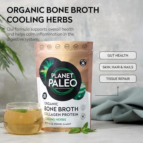 Planet Paleo Organic Bone Broth - Cooling Herbs (450g, 50 Servings) Organic, Grass Fed, High Protein