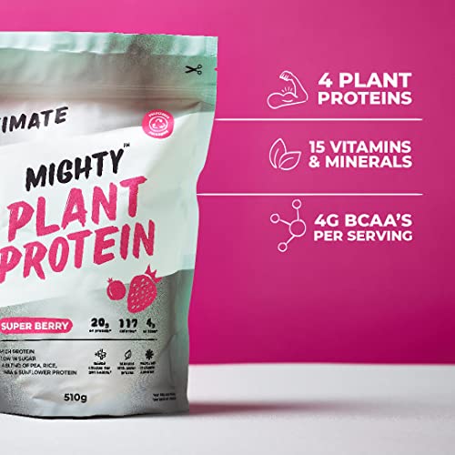 Mighty Ultimate Vegan Protein Powder, Super Berry Flavour, (17 Servings, 510g Bag without Scoop)