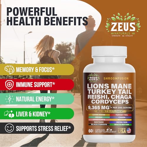 Zeus Naturals Lions Mane Capsules, Mushroom Supplement with Turkey Tail, Cordyceps