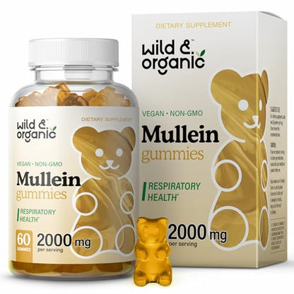 Wild & Organic Mullein Gummies - Daily Dietary Supplement for Respiratory, Digestive 