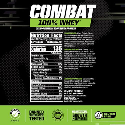 MusclePharm Combat 100% Whey, Chocolate Milk - 5 lb Protein Powder - Gluten Free