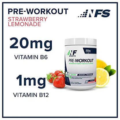 NF Sports Pre-Workout - Supports Energy, Cognitive Function, Strength, and Muscular Endurance to Optimize Workouts – Strawberry Lemonade Flavor - 25 Servings