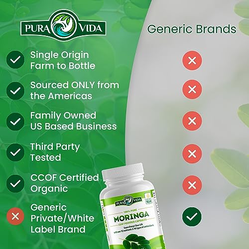 PURA VIDA Moringa Capsules Single Origin Moringa Powder Organic. Moringa Leaf