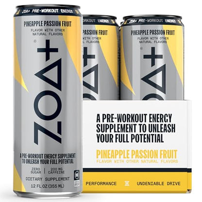 ZOA+ Pre-Workout Sugar Free Energy Drink, Orange Grapefruit - NSF Certified for Sport with Nitric Oxide Support, B & D Vitamins, Amino Acids, and Electrolytes - 12 Fl Oz (Pack of 48))