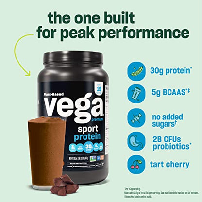 Vega Premium Sport Protein Chocolate Protein Powder, Vegan, Non GMO, Gluten Free