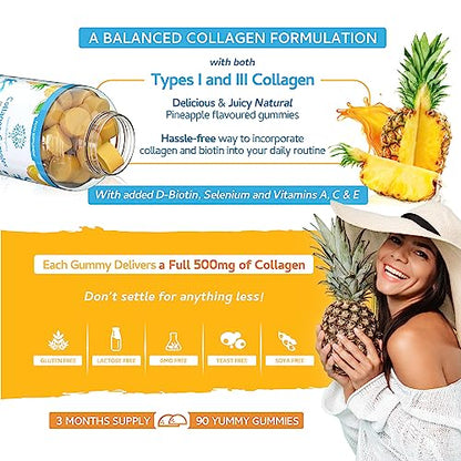 Collagen Complex - 90 Natural Pineapple Flavour Chewable Yummy Gummies