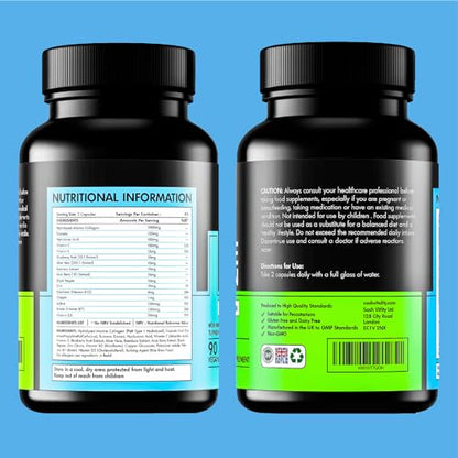 Marine Collagen Supplements - 90 Capsules with Vitamin C, Vitamin E, Hyaluronic Acid, Aloe Vera, Turmeric