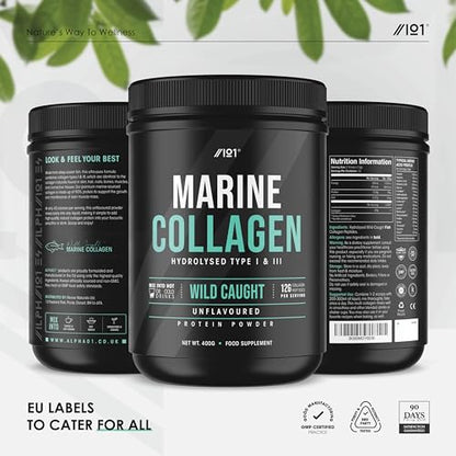 Marine Collagen Powder Supplement - 400g - Wild-Caught Canadian Marine Collagen - Unflavoured - Types 1 & 3 Hydrolysed Collagen