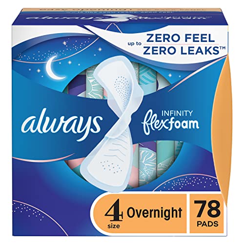 Always Infinity Feminine Pads For Women, Size 4 Overnight Absorbency, Multipack, With Flexfoam