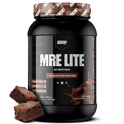 REDCON1 MRE Lite Whole Food Protein Powder, Fudge Brownie - Low Carb & Whey 