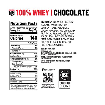 Muscle Milk 100% Whey Protein Powder, Chocolate, 5 Pound, 66 Servings, 25g Protein