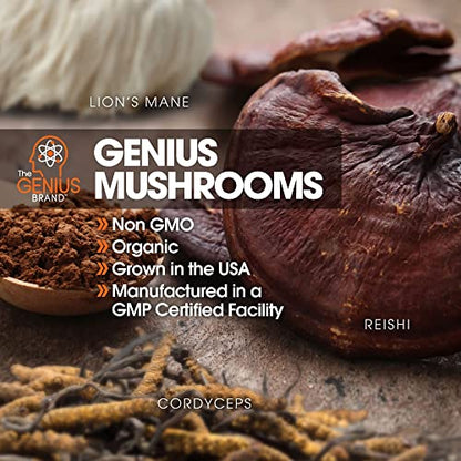 Genius Mushroom - Lions Mane, Cordyceps and Reishi - Immune System Booster